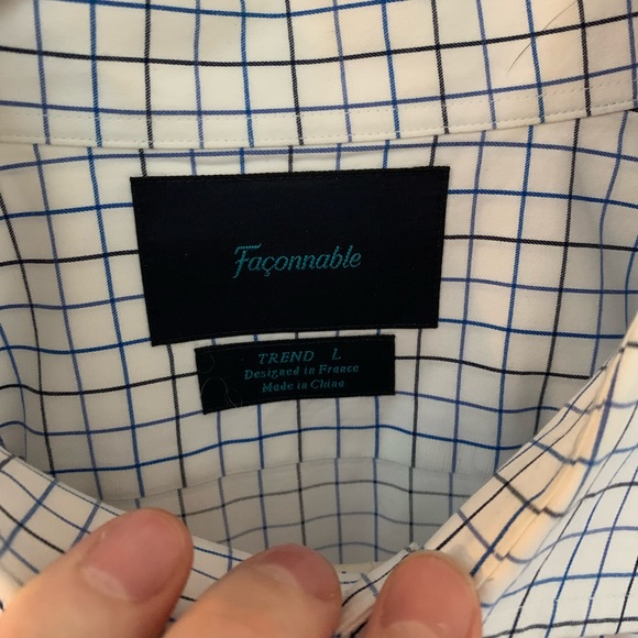 Faconnable Men's Button Front Dress Shirt White/Blue Large - Picture 2 of 2